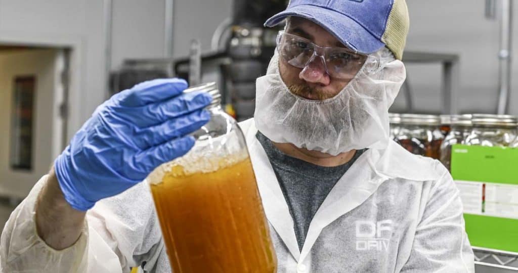 man holding hemp extracted produce