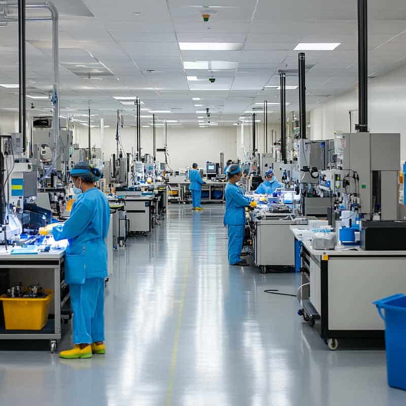 people working in a medical device manufacturing facility