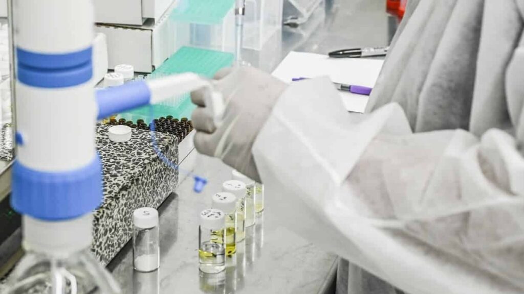 scientist using chromatography equipment