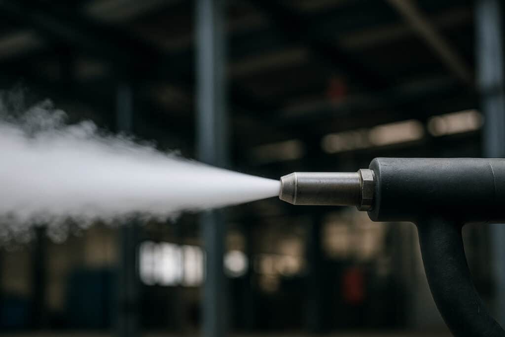 dry ice blasting out of nozzel