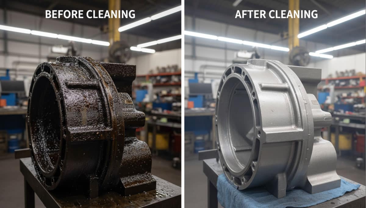 before after dry ice cleaning metal part